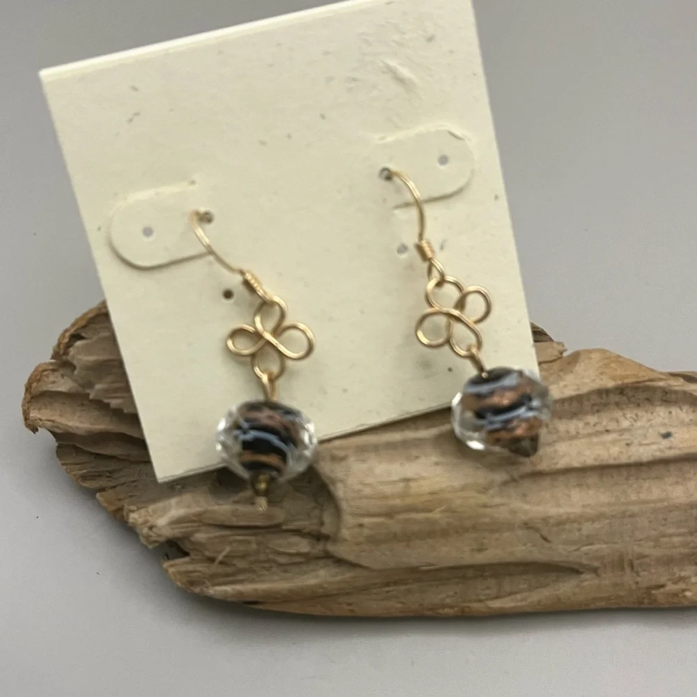 Elegant Black and Gold Filled Dangle Earrings with Faceted Beads